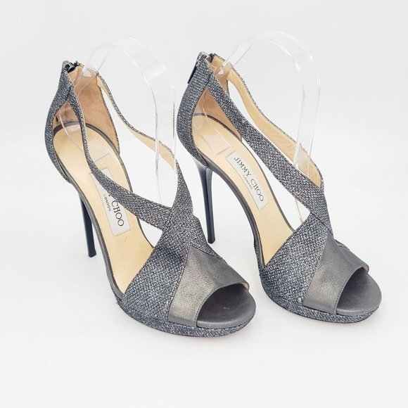 Jimmy Choo Sandals VISION Metallic Grey Crossover Sandals Size 38.5 - Picture 5 of 8